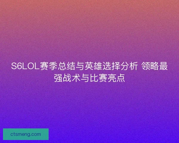 S6LOL赛季总结与英雄选择分析 领略最强战术与比赛亮点